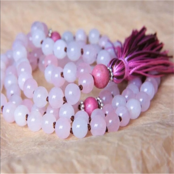 Pink Quartz and Rhodochrosite HEALED HEART gemstone Mala - Picture 2 of 3
